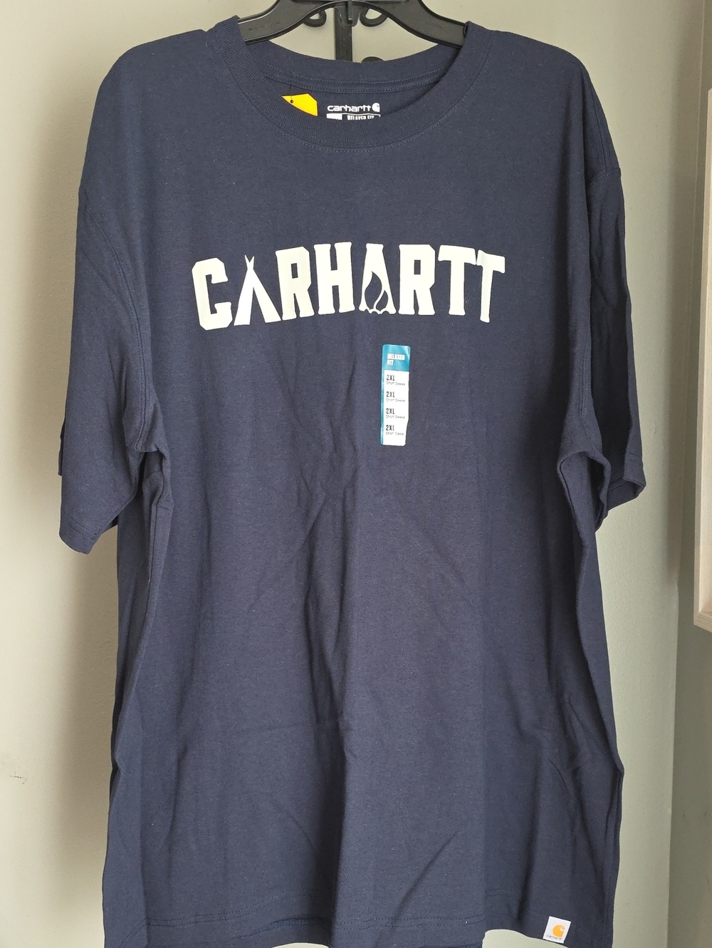 Carhartt Navy Tee with White Logo - Short Sleeve Size 2XL